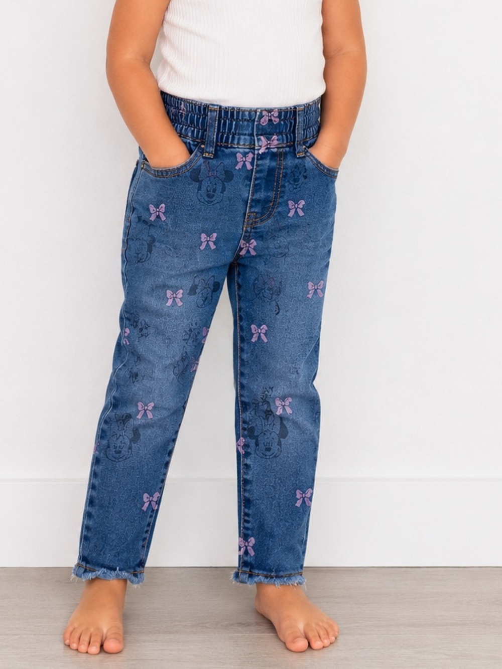 Disney Girls Blue Denim Jeans with Pink Bow & Minnie Print
